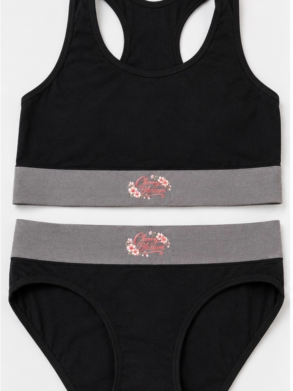 Black & Gray Lace-Free Bralette and Brief Set